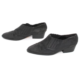 size 7 CHELSEA black leather 80s WESTERN slip on ankle boots
