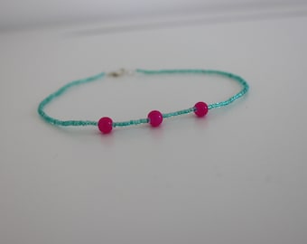 teal and pink beaded choker