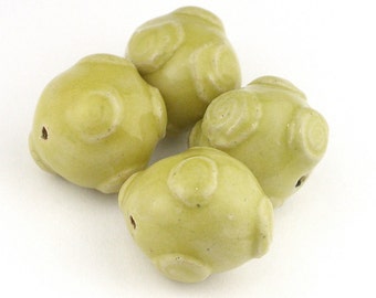Round Ceramic Beads, yellow Beads, Porcelain beads, ceramic beads, pottery beads, Spiral Beads, chunky beads, butter yellow beads