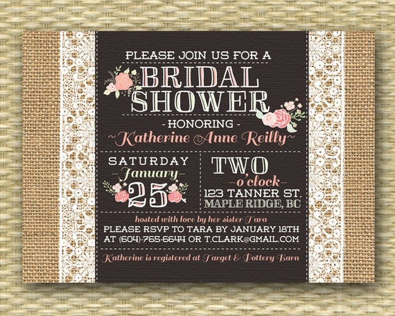 burlap lace bridal shower invitation rustic bridal brunch pink brunch invitation wording
