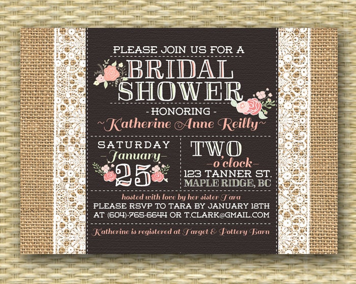 Burlap Lace Bridal Shower Invitation Rustic Brunch Pink Burlap Lace Bridal Shower Invitation Rustic Brunch Pink