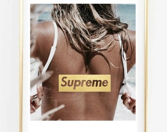 faux gold supreme art print fashion logo art room decor Typographic Print brandy melville frame quotes bedroom decor tumblr room decor 8x10