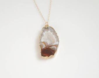 Geode Necklace in Gold - Druzy Necklace - Druse Jewelry - OOAK Jewelry