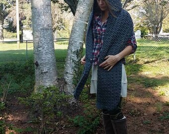 Smoke Grey Crochet Hooded Scarf