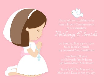 First Communion Invitation for a girl, Communion Party Invite, Holy first communion, 1st Communion invitation, PRINTABLE