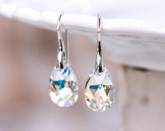 Bridesmaid gift earrings SWAROVSKI earrings Crystal earrings Gift for her White earrings Gift silver earrings Teardrop earrings gift 769