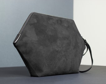 Vegan purse, hexagon little bag, black clutch, minimalist handbag