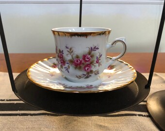 Vintage Porcelain Kronester Bavaria Tea Cup with Roses and Gold Edging