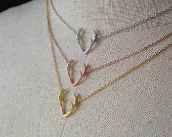 Antler Necklace, 14k Gold plated/Rose Gold/Silver, Dainty Necklace