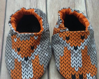 Baby & Toddler Shoe. Soft Sole. Reversible. Faux Sweater Print Fox