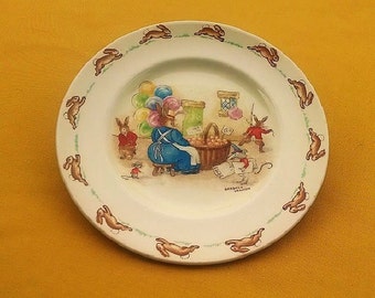 Bunnykins Plate By Royal Doulton Made in England Signed by Barbara Vernon, Collectible Children's Plate Bunnies Design, Vintage Baby Dish