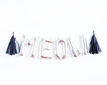 MEOW balloons - silver mylar foil letter balloon banner kit