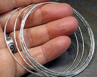 stacking bangle hammered sterling silver skinny stackable - 1 skinny bangle