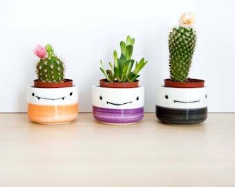 Maceteros de cerámica pequeños Manolitos, Maceteros de colores con cara, Ideas regalo, Ceramica españa,ceramica española, Noe marin ceramica
