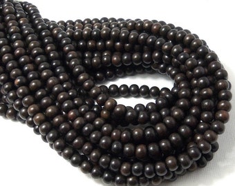 Ebony Wood Bead, Dark, Round, 4mm - 5mm, Very Small, Smooth, Natural Wood Beads, 16 Inch Strand - ID 1308-DK
