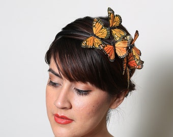 Orange Monarch Butterfly Headband - fall, bright, woodland, fairy tale