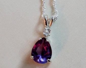 Alexandrite Necklace in Sterling Silver, Alexandrite Gemstone, Alexandrite Birthstone Pendant, Bride Necklace, Lab Grown Alexandrite