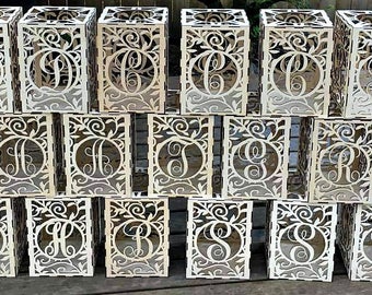 Wedding Centerpieces, Wedding Decor, Monogrammed Candle, Wedding Table, Party Centerpiece, Wedding Lanterns, Table Centerpieces