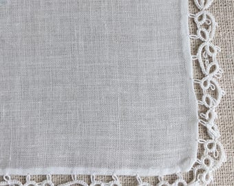 Vintage White Tatted Lace Hanky~Hankie~Handkerchief