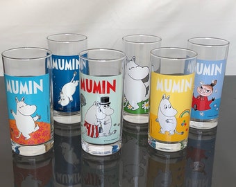 Six Moomin glass to fine lemonade parties. 6 Collectible glasses mumin scandinavian design.