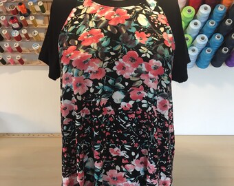Black Floral Raglan T-Shirt