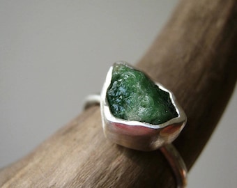 On Sale 10% !!! Rough -Raw- Emerald Ring - in Sterling and Pure Silver - Custom size - Choose your stone - UPDATED NEW GEMSTONES !
