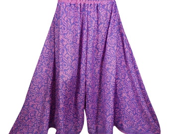 Boho Mexican Hippie Divided Long Skirt Purple Pink Printed Bohemian Gypsy Summer Flare Skirts