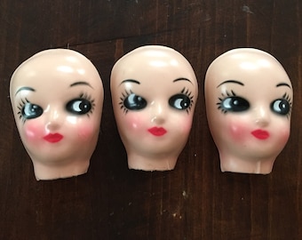 Fabulous Vintage Doll Parts Head Face 1950s New Old Stock Set of 3 Plastic