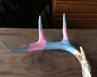 Hand painted deer antler, pale colors