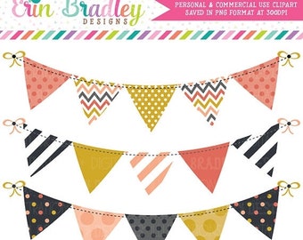 80% OFF SALE Mod Fall Bunting Clipart Clip Art Commercial Use Banner Flags Instant Download
