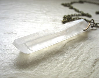 Quartz Crystal Necklace, Quartz Crystal Point Gemstone Chain Necklace, Artisan Quartz Pendant Stone Necklace Jewelry