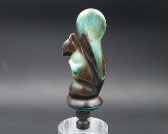 Custom Lamp Finial Featuring an Arts & Crafts Glazed Squirrel