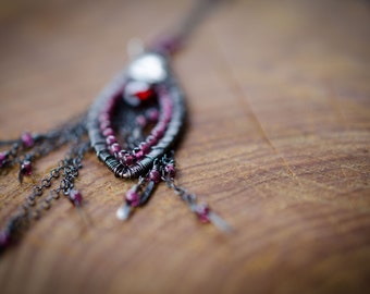 Garnet necklace wire-wrapped in sterling silver