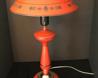 ORANGE Toleware Lamp, Lamp Toleware Desk Lamp, Accent Lamp,Metal Lamp,Metal Orange Tole Table Lamp,Tole Desk Lamp,Refurbished Lamp