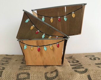 Vintage Berry Basket, Wooden Basket, Vintage Baskets, Christmas Lights, Christmas Decor, Gift Basket, Christmas Gifts, Hand Painted Basket