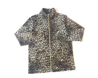 Vintage Leopard Print Fleece Zip Up Jacket