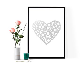 Meaningful Gift, Love Gift Card for her, Silver Heart Postcard, Love Letters Heart, Lovers Postcards, Printable Postcard, Postcard Wall Art