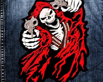 LARGE SIZE Grim Reaper Two Gun God of Death Ghost Devil Jacket Sew Iron on Patch