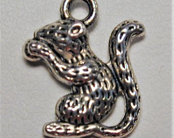 6pc Antique Silver Squirrel Charms C190