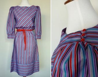 Vintage 80s Striped Boatneck Dress Size 7/8