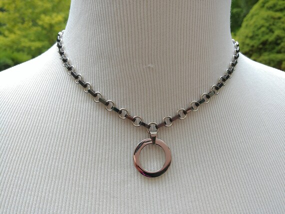 24/7 Wear Discreet Symbolic O Ring Day Collar Necklace, BDSM Submissive Slave Collar, Stainless Steel With Hematite