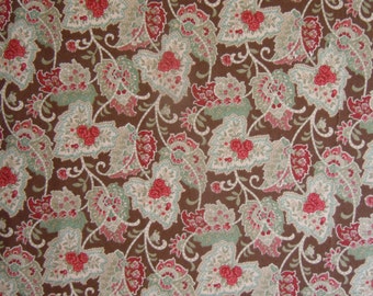 22 X 18 Green Brown Brick Red and Tan Leaf and Floral Print Fat Quarter Cotton Fabric