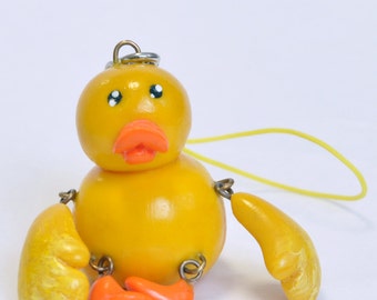 Tiny Duck Cell Bag Friend Polymer Clay Doll with Cellphone Strap Cute Animal Figurine Kawaii Bag Accessory DecorationUnique gift