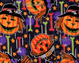 Jack-O-Lantern with Hats and Bones*Fabric Sold By The Half Yard