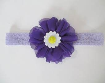 INFANT HEADBAND/ TODDLER Headband/ Stretch Headband/ Flower Headband/ Violet Flower Headband/ Lavender Lace Headband/ Purple Headband/Gift