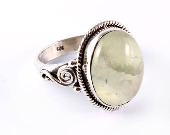 Prehnite 92.5 sterling silver ring size 7 us