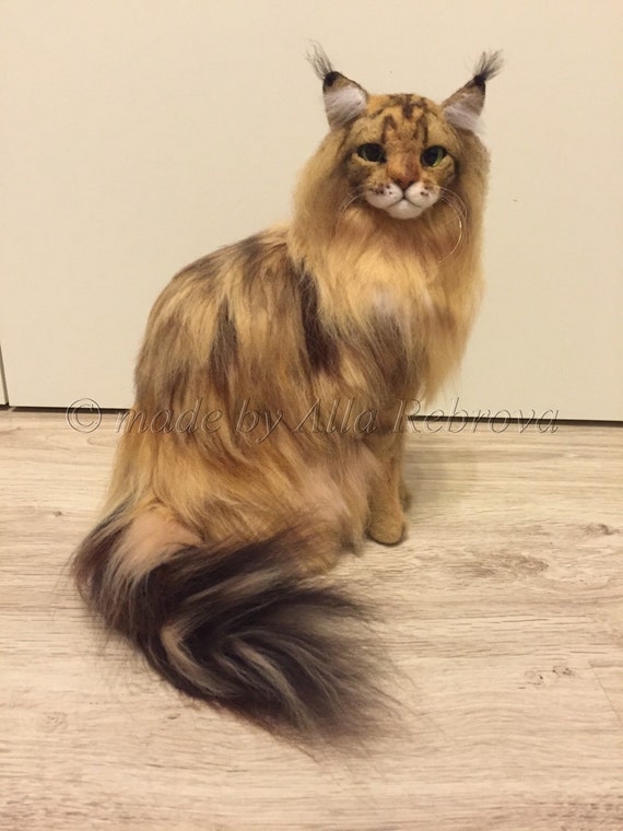 Needle Felted Wool Doll Maine Coon Cat / Longhair Breed