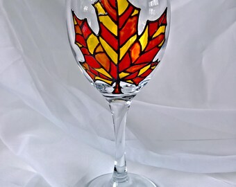 1 Autumn Leaf Wine Glass / Autumn / Leaves / Maple Leaf/ Hand Painted