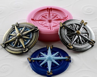 Nautical Silicone Mold Compass Resin Polymer Clay PMC Flexible Jewelry mold mould (282)