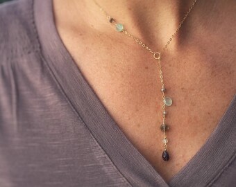 Lariat Necklace, Gemstone Necklace, Delicate Gemstone Necklace, Lariat, Summer Jewelry, Spring Jewelry, Delicate Jewelry, Delicate Necklace